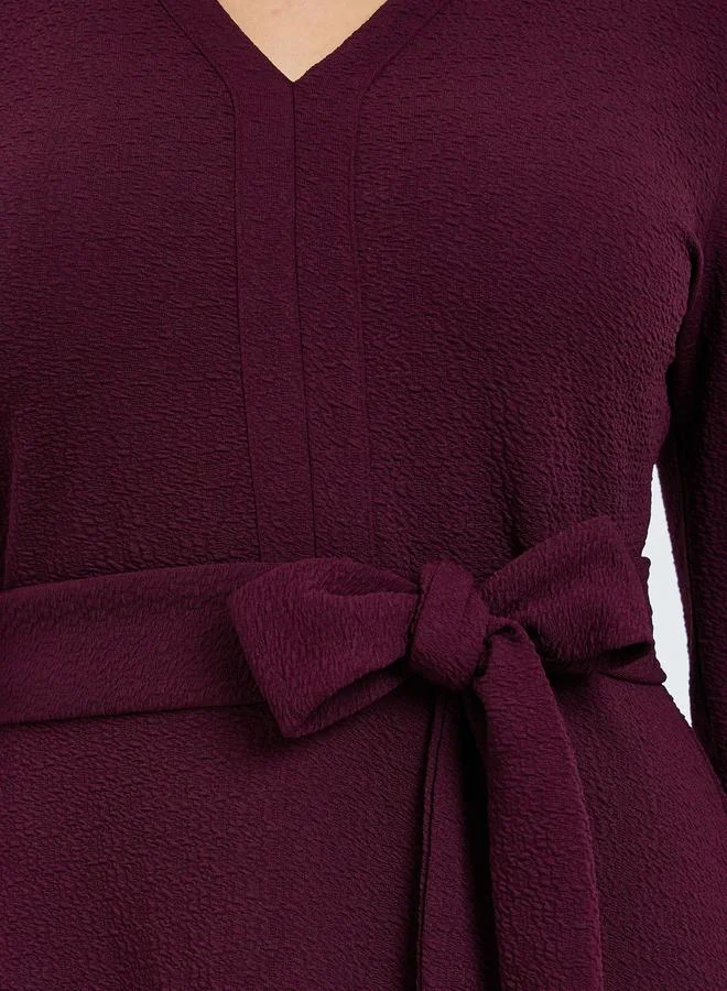 Styli Women Burgundy Tie-Waist A-Line Midi Dress